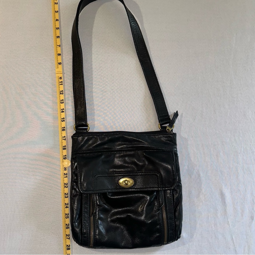 Fossil • Black Lamb Leather Stanton Crossbody Multi-Pocket Adjustable Versatile - Picture 14 of 16